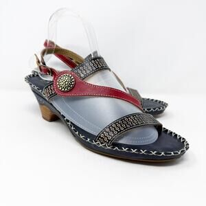 Spring Step L’Artiste Navy/Red Leather Strappy Sandals Women's EU 42/US 10.5-11